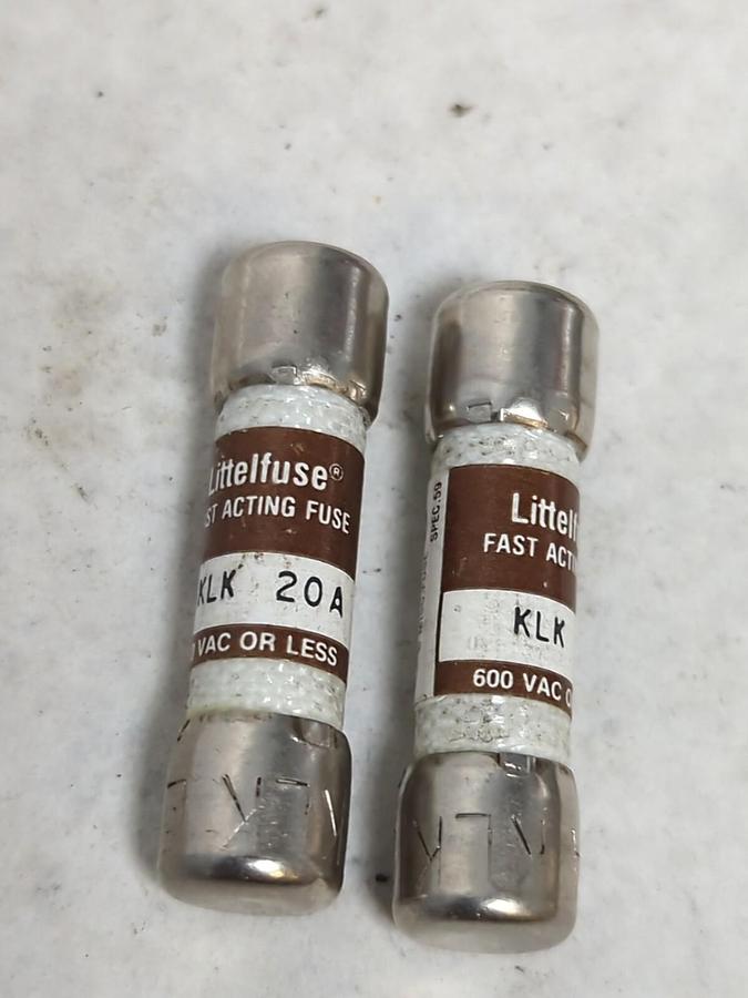 Used LITTELFUSE,KLK-20A,FAST ACTING 20 AMP FUSE LOT OF 2 PRE-OWNED