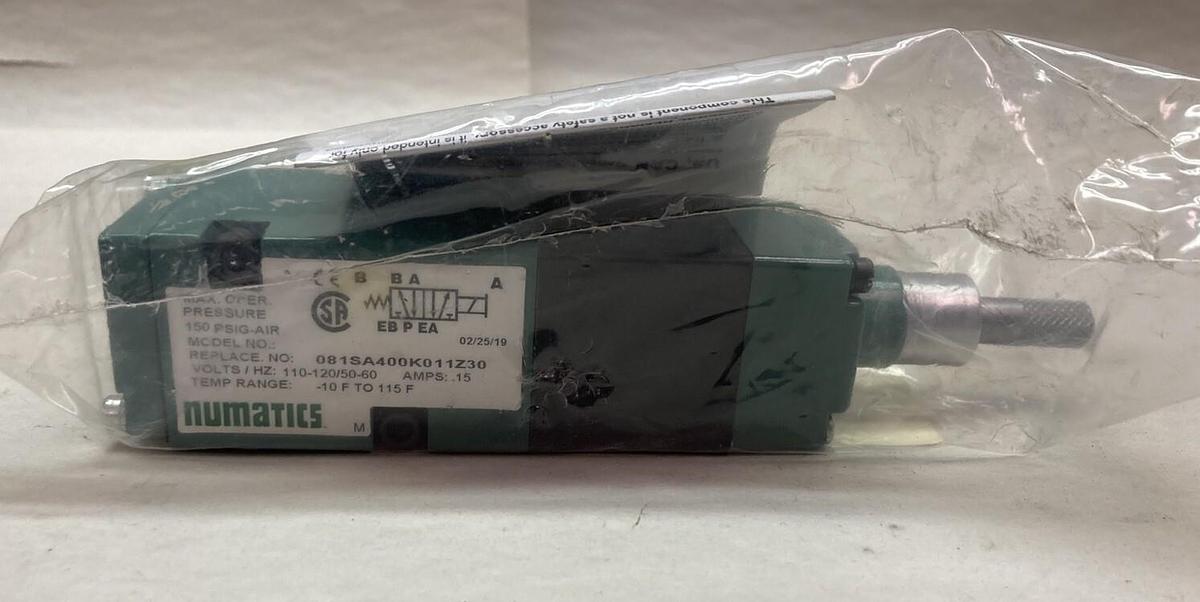 Used Numatics,081SA400K011Z30,Solenoid Valve 150PSIG 110-120/50-60V/HZ 0.15A