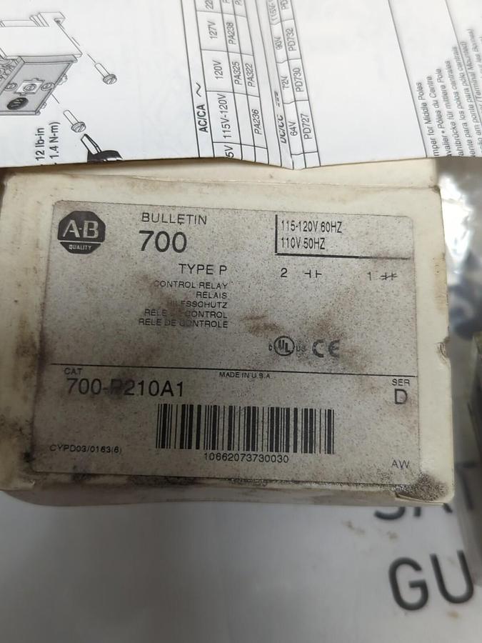 ALLEN BRADLEY,700-P210A1,TYPE P SERIES D CONTROL RELAY