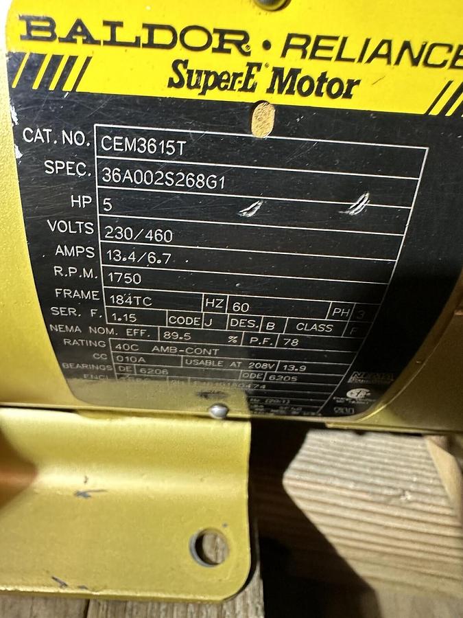 Used Baldor,CEM3615T,Motor 5HP 1750RPM184TC 230/460 3PH