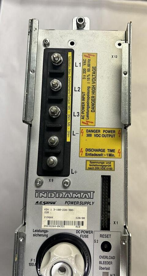 Used INDRAMAT,KDV-1.3-100-220/300-220,SERVO POWER SUPPLY REFURBISHED