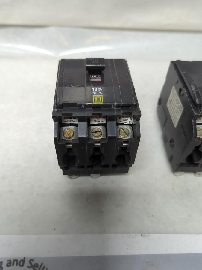 Used SQUARE D,QOB340,CIRCUIT BREAKER 40 AMP 3-POLE LOT OF 2 PRE-OWNED