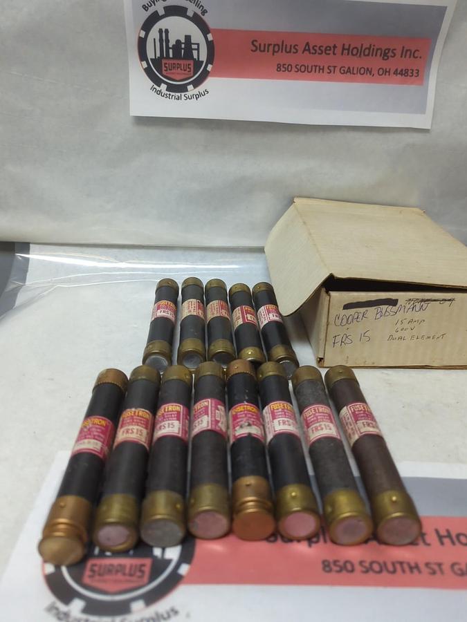 Used COOPER BUSSMANN,FRS-15,FUSETRON 15 AMP FUSE LOT OF 13 PRE-OWNED