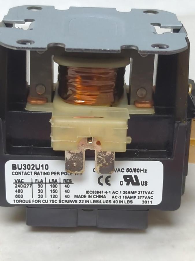 BREAKERS UNLIMITED,BU302U10,DEFINITE PURPOSE CONTACTOR 2-POLE 24VAC 50/60HZ NOS