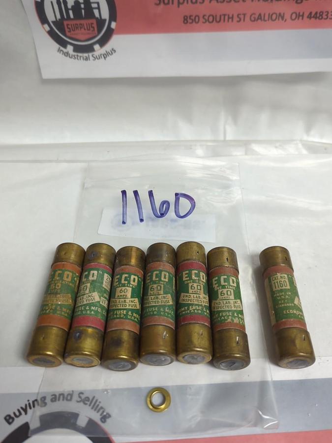 Used ECO,1160,ONE-TIME 60 AMP FUSE LOT OF 7 PRE-OWNED