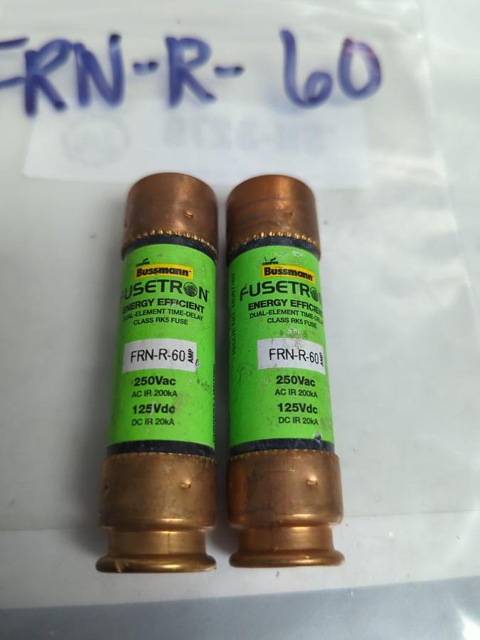Used COOPER BUSSMANN,FRN-R-60,FUSETRON 60 AMP FUSE LOT OF 2 PRE-OWNED