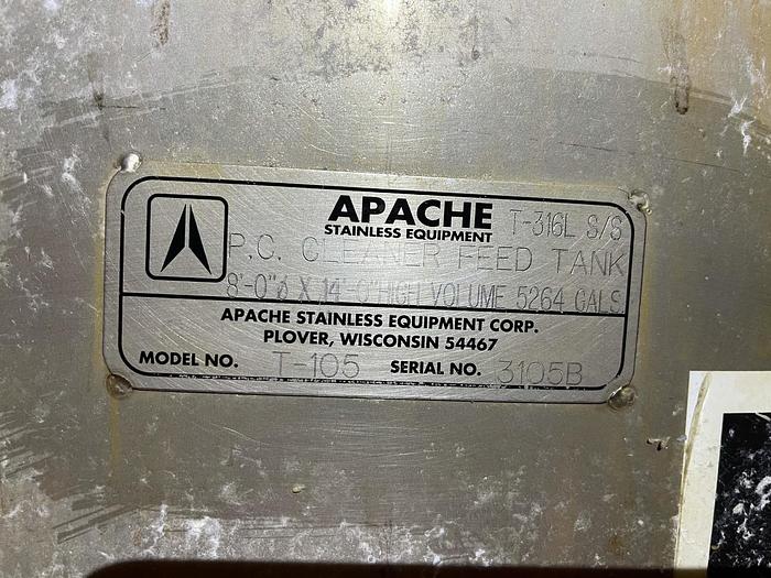 Used APACHE 8'DIA.  X 14'HIGH TANK T- 316L S/S  5.264 GALLONS PROCHEM AGITATOR