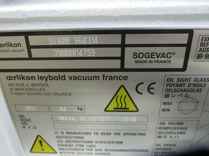 Used Sogevac/Leybold, SV40B Or 960314, Vacuum Pump, Rotary Vane, 230/460 VAC, 3 PH