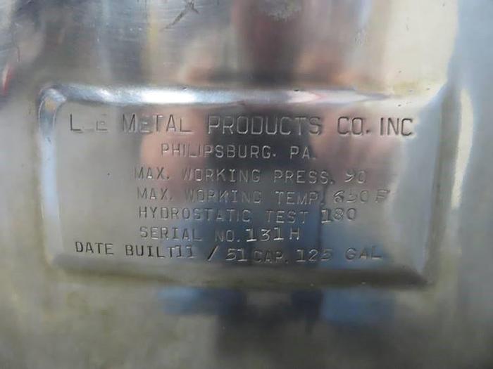 Used 125 GALLON LEE KETTLE - S/S - 90 PSI