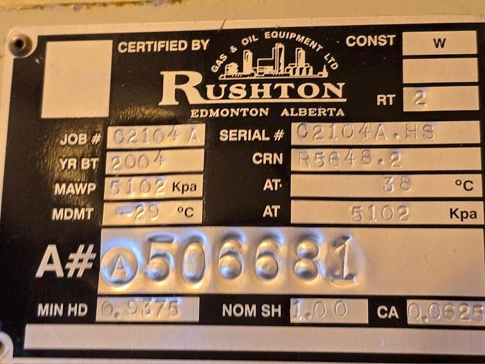 Used 2004 Rushton Horizontal Seperator Package