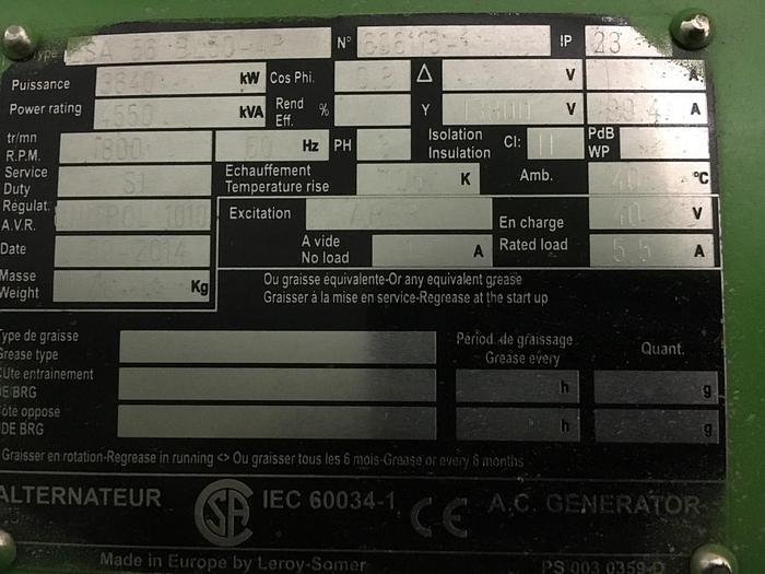 Used Leroy Somers 3.6Mw Genset Package