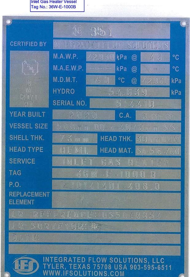 Used 2020 Integrated Flow Solutions Inlet Gas Heater Package