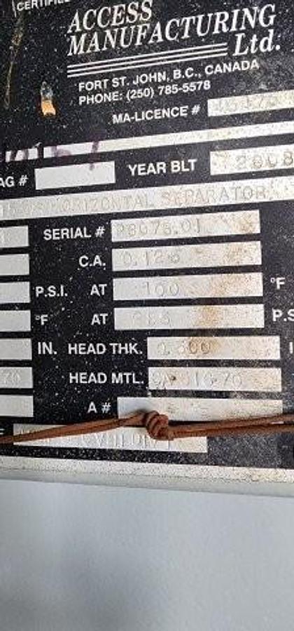 Used 2008 Access 48" x 15' Horizontal Separator Package