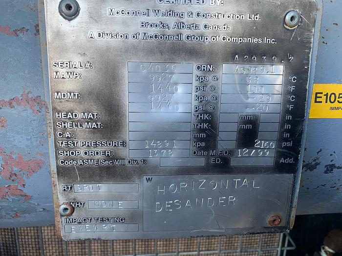 Used Horizontal Desander / Sand Separator