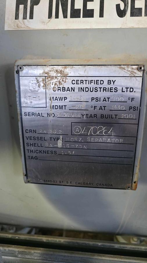 Used Orban Industries Horizontal Seperator
