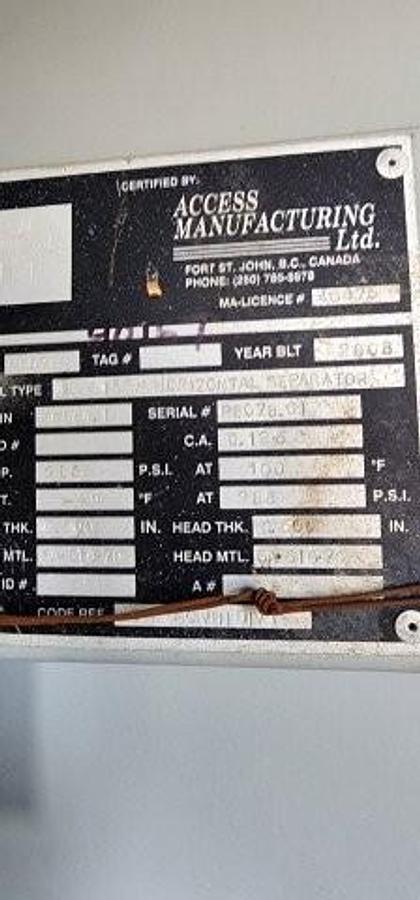 Used 2008 Access 48" x 15' Horizontal Separator Package