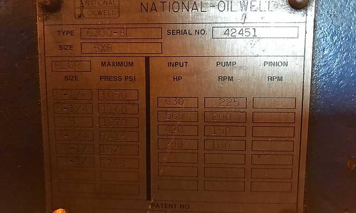 Used National Oilwell 630Q-8L Quintuplex Plunger Pumps
