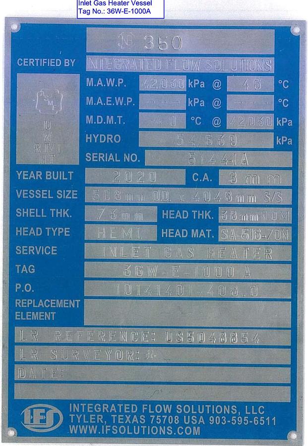 Used 2020 Integrated Flow Solutions Inlet Gas Heater Package