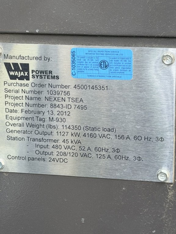 Used 2012 GE Jenbacher JGS 416 1,127 kW Gas Generator Packages - 2 Available