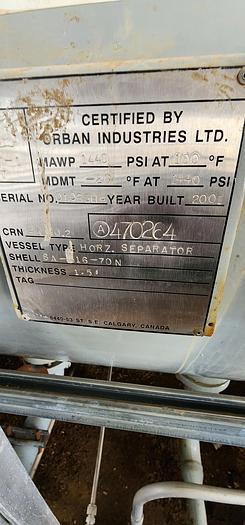 Used 2001 Orban 36" x 10' Horizontal Separator Package