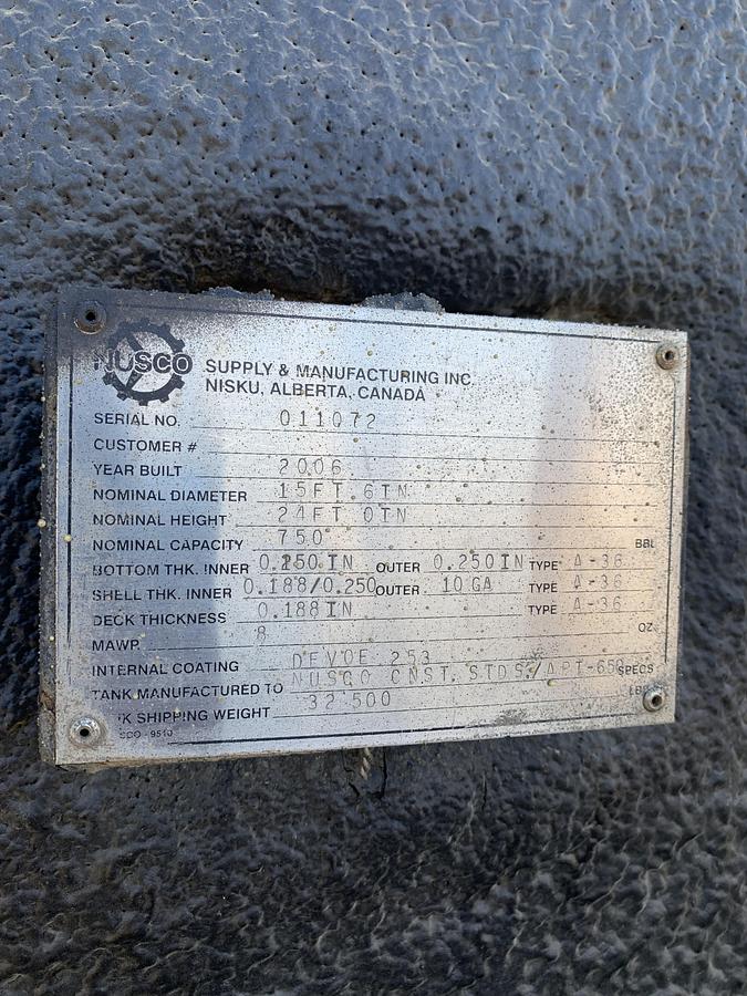 Used 2006 Nusco 6x 750 BBL Tanks-  Double Wall, L-Skidded, Internally Coated