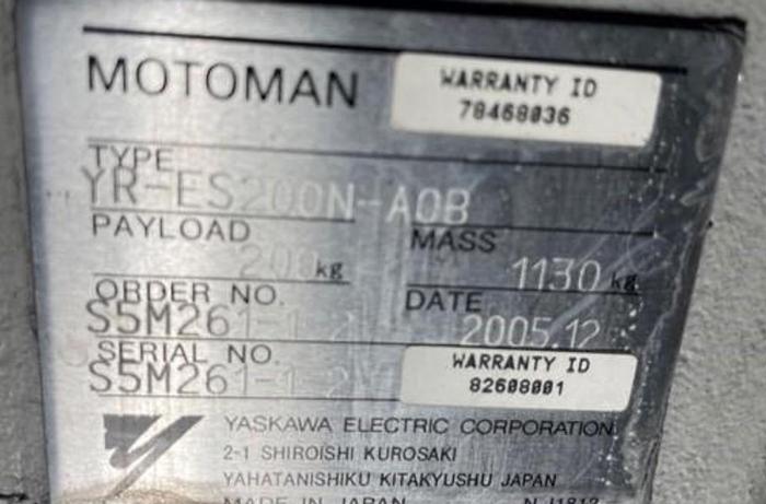 Used 2006 YASKAWA MOTOMAN ES200N 6 AXIS ROBOT 200KG X 2651MM WITH NX100 CONTOLLER