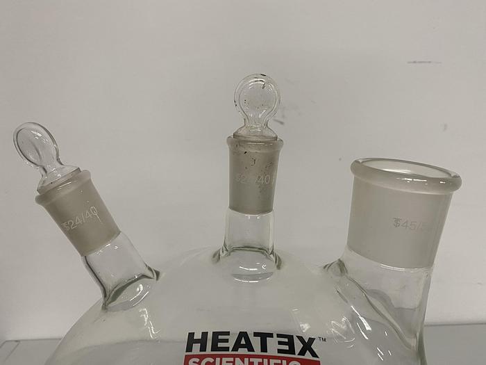 Used Heatex Scientific 10 Liter Round Bottom 3-Neck Laboratory Glassware 24/40 45/50