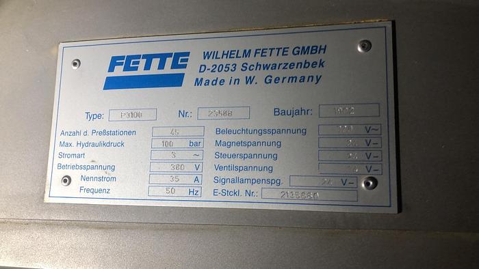 Used Fette P3100 Tablet Press