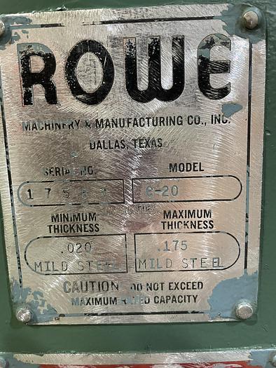Used 20" x .170", ROWE, No. C20, MOTORIZED STRAIGHTENER