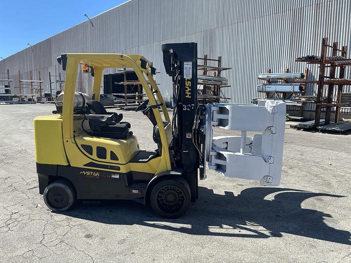 Used 10,000 POUND HYSTER MODEL S100FTBCS FORKLIFT WITH 64" DIAMETER CASCADE CLAMP - PENDING