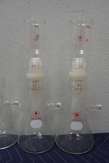 Used Lot of 4 Ace 500mL Flasks w/ #25 Top & Pyrex 5340 Erlenmeyer Filter Flask