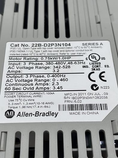 Used Allen-Bradley 22B-D2P3N104 Ser A