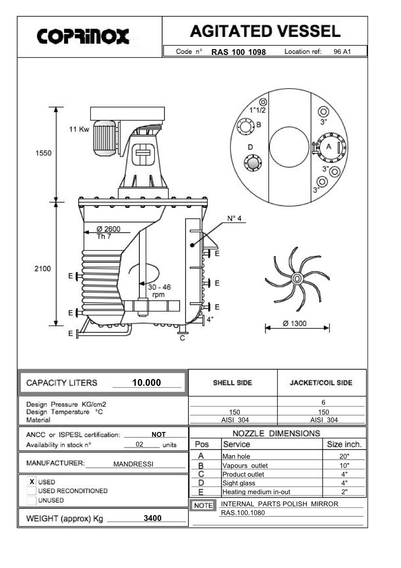 Used 10000 Liters MANDRESSI reactor