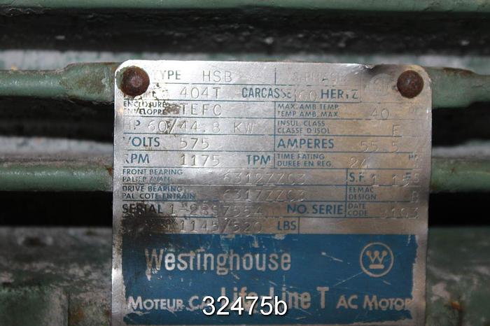 Used Westinghouse HSB 60Hp, 575Volts, 1175RPM Ac Motor #32475