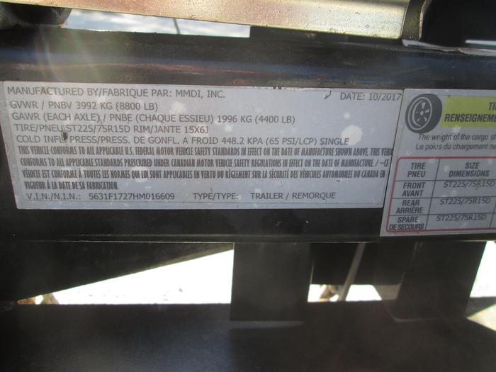 Used 2017 MMDI 5'x10' Tandem Axle Equipment Trailer