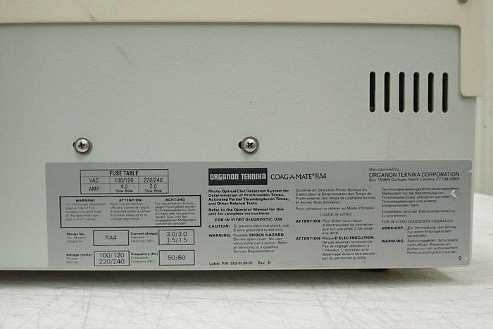 Used Organon Teknika Model RA4 Coag-A-Mate Coagulation Analyzer