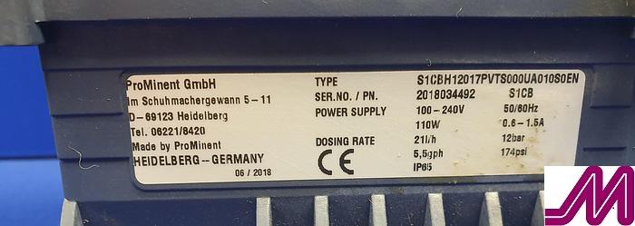 Used 2018 Sigma X Prominent S1CBH Ddiaphragm Metering Pump S1CBH 12017PVTS000UA010S0EN