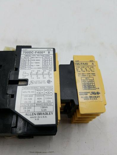 Used Allen-Bradley 700DC-F400* Ser. B Relay, 195-FA40 SER A