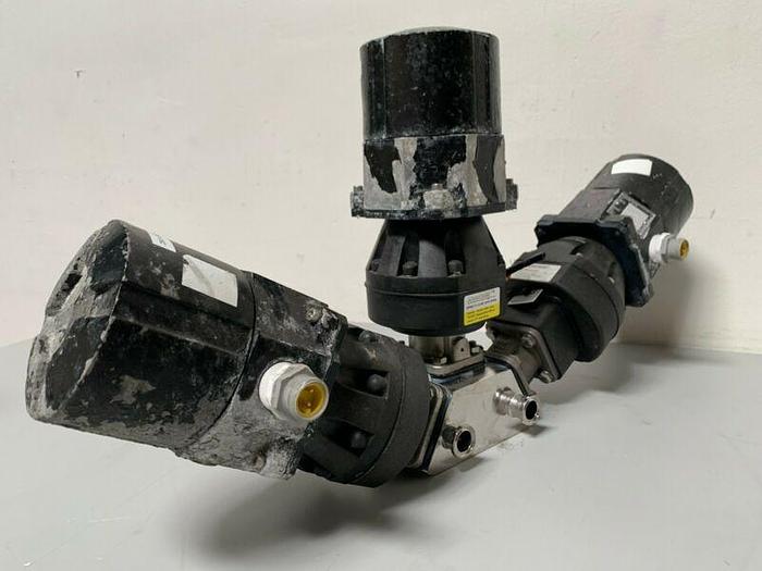 Used 3 ITT Pure-Flo Sherotec Stainless Steel Valves w/ Position Monitor 3/4" Sanitary