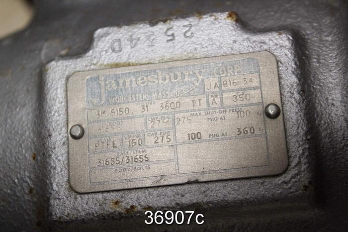 Used Jamesbury 3" Ball Control Valve, 3 5150 31 3600TT #36907