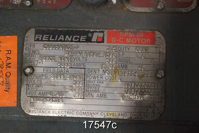Used Reliance 1KAK10S54-ZS 7.5 Hp Dc Drive, 500 Volt, 1150/1380 Rpm #17547