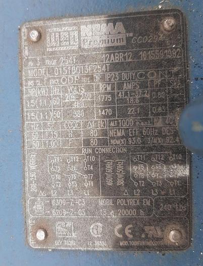 Used Compressor, Air, 15 HP, FS Curtis, 59 CFM, Mdl RSB15, Air Dryer #S744941