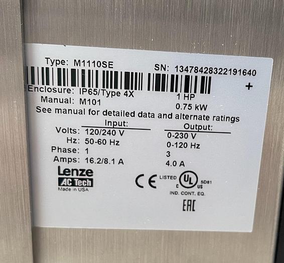 Lenze Ac Tech MC series M1110SE Ac Drive 1HP 0.75kW 120/240V