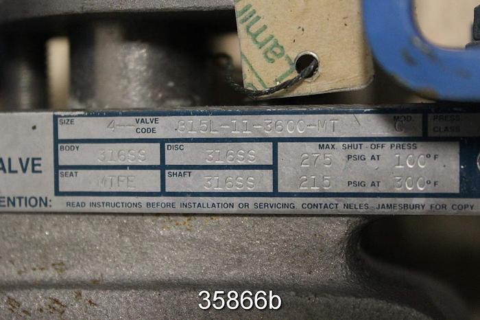 Used Nele Jamesbury 4" Air Operated Knife Gate Valve, 815L-11-3600 MT #35866