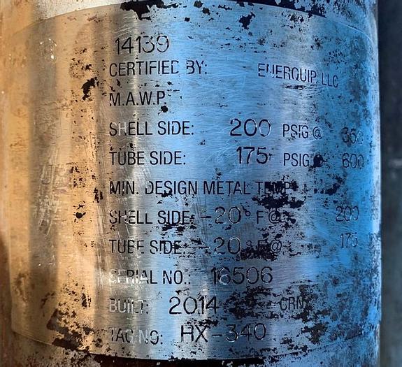 Used Heat Exchanger, Shell & Tube, 50 SF, S/st, 200 PSI, 600 deg #S743643