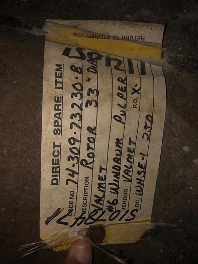 Used Valmet Optislush HP-33 Pulper Rotor, 33" Diameter, Saw Toothed #36463