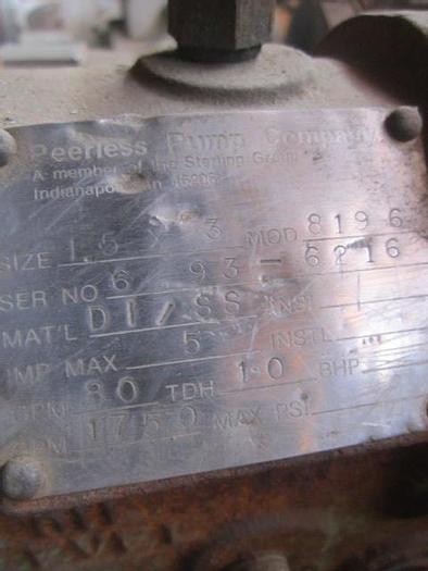 Used Pump, Centrif., 3 HP, S/st, 3 x 1.5, Peerless, #S610850