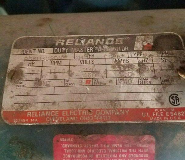 Used Reliance 3/4 HP 1140 RPM Electric Motor Tested ... Pump is in unknown condition