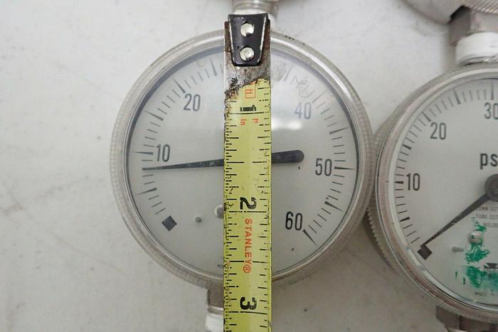 Used Lot of 6 USG 316 SST Tube Connection Welded 0-60 PSI Pressure Gauges