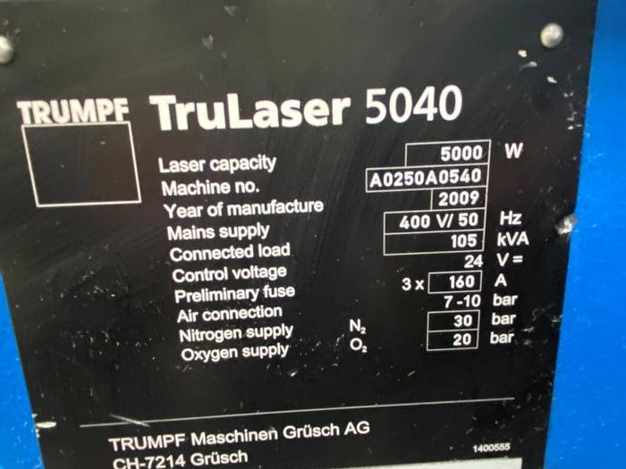 Used 2009 Trumpf TruLaser 5040 CO2 Laser